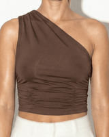 Ruched One-Shoulder Top with Asymmetric Neckline