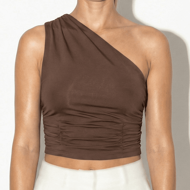 Ruched One-Shoulder Top with Asymmetric Neckline
