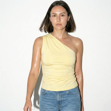 Ruched One-Shoulder Top with Asymmetric Neckline