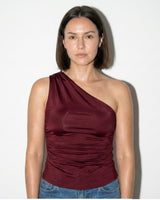 Ruched One-Shoulder Top with Asymmetric Neckline