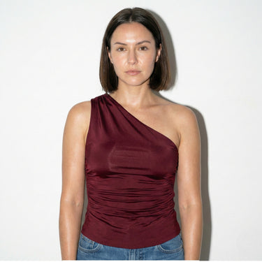 Ruched One-Shoulder Top with Asymmetric Neckline