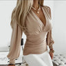 Ruched V Neck Blouse with Long Sleeves