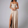Satin Cowl Neck Maxi Dress with Adjustable Straps and Side Slit