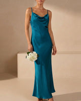 Satin Cowl Neck Maxi Dress with Spaghetti Straps