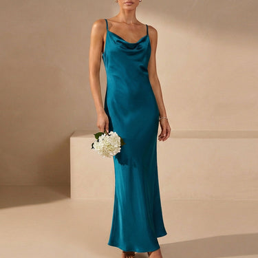 Satin Cowl Neck Maxi Dress with Spaghetti Straps