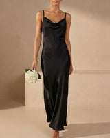 Satin Cowl Neck Maxi Dress with Spaghetti Straps