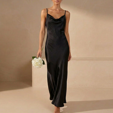 Satin Cowl Neck Maxi Dress with Spaghetti Straps