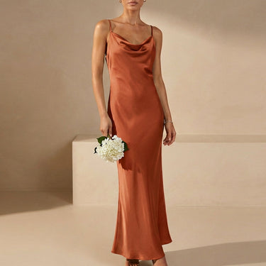 Satin Cowl Neck Maxi Dress with Spaghetti Straps