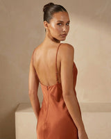 Satin Cowl Neck Maxi Dress with Spaghetti Straps