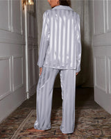 Satin Stripe Pyjama Set with Wide Leg Trousers