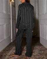 Satin Stripe Pyjama Set with Wide Leg Trousers