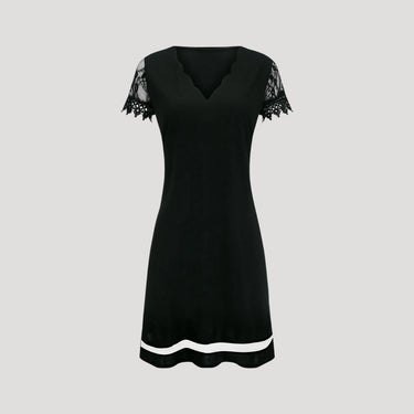 Scallop V Neck Mini Dress with Lace Cap Sleeves