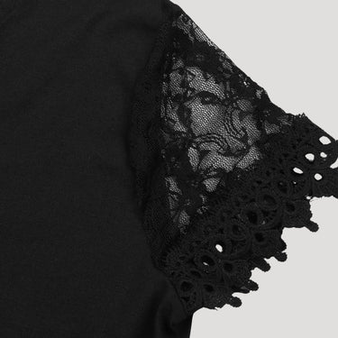 Scallop V Neck Mini Dress with Lace Cap Sleeves