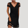 Scallop V Neck Mini Dress with Lace Cap Sleeves