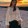 Sequin Crochet Knit Cover-Up Top with Long Sleeves