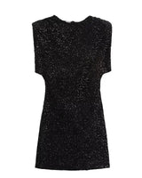 Sequin Dress with Shoulder Pads and Back Cutout