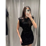 Sequin Dress with Shoulder Pads and Back Cutout