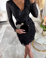 Sequin Fringe Mini Dress with Long Sleeves