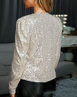 Sequin Jacket with Collarless Design and Open Front