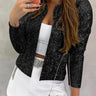 Sequin Jacket with Collarless Design and Open Front