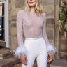 Sequin Jumpsuit with Feather Belt and Long Sleeves