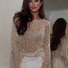 Sequin Knit Top with Round Neck and Long Sleeves