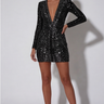 Sequin Long Sleeve Sparkly Mini Dress with V Neck