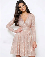Sequin Mini Dress with V-Neck and Long Sleeves (Copy)