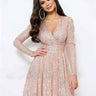 Sequin Mini Dress with V-Neck and Long Sleeves (Copy)