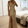 Sequin Off-Shoulder Maxi Dress with High Slit