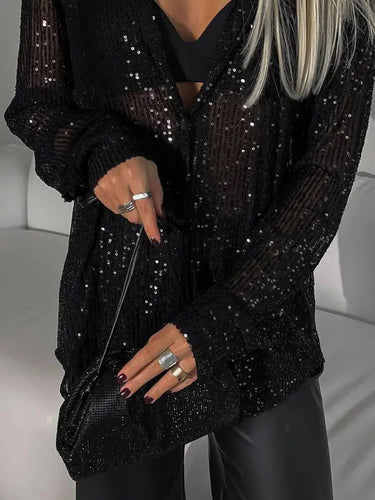 Sequined Shirt with Long Sleeves and Collar