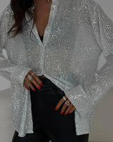Sequined Shirt with Long Sleeves and Collar