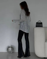 Sequined Shirt with Long Sleeves and Collar