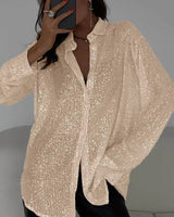 Sequined Shirt with Long Sleeves and Collar