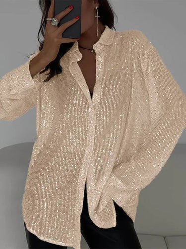 Sequined Shirt with Long Sleeves and Collar