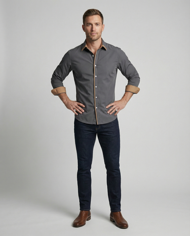 Sharp Men’s Button Down Shirt With Long Sleeve And Contrast Trim