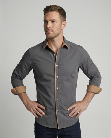 Sharp Men’s Button Down Shirt With Long Sleeve And Contrast Trim