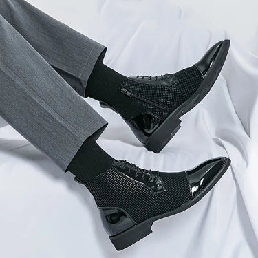 Sharp Men’s High Top Derby Shoes With Lace Up Front And Patterned Panels