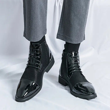 Sharp Men’s High Top Derby Shoes With Lace Up Front And Patterned Panels