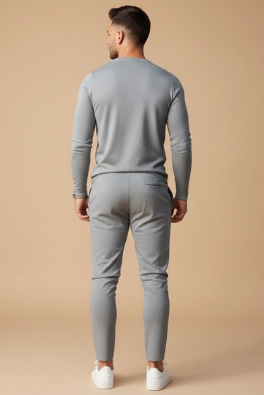 Sharp Men’s Long Sleeve Crew Neck Top And Slim Drawstring Trousers Set