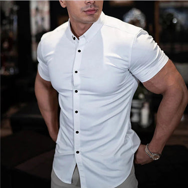 Sharp Men’s Slim Fit Button Up Shirt With Short Sleeve Point Collar