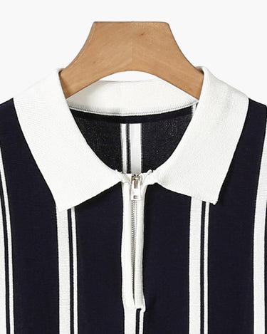 Sharp Men’s Striped Polo Shirt With Quarter Zip And Short Sleeve Knit