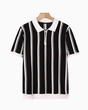Sharp Men’s Striped Polo Shirt With Quarter Zip And Short Sleeve Knit