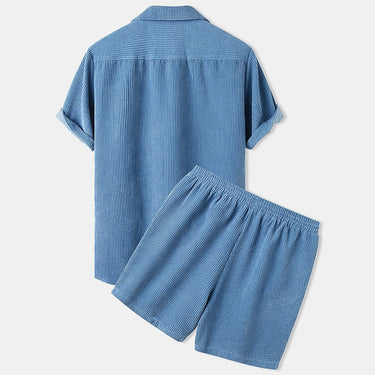 Sharp Men’s Textured Button Shirt And Drawstring Shorts Set