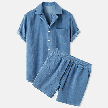 Sharp Men’s Textured Button Shirt And Drawstring Shorts Set