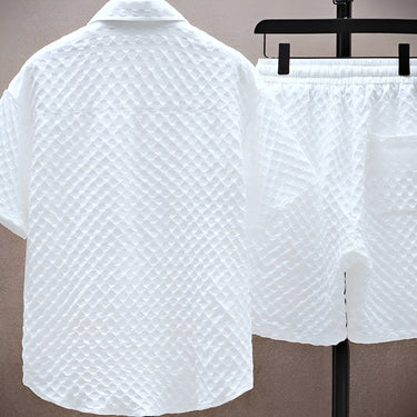 Sharp Men’s Textured Short Sleeve Shirt And Drawstring Shorts Set