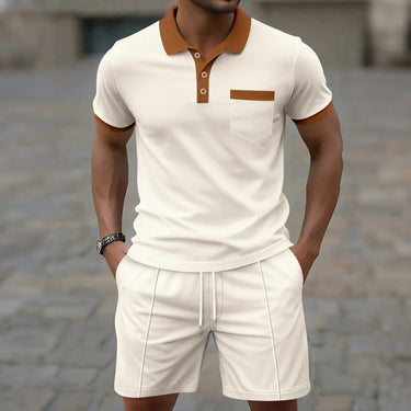 Sharp Men’s Waffle Polo Shirt And Drawstring Shorts Set
