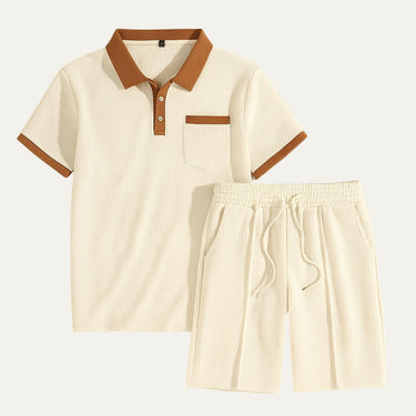Sharp Men’s Waffle Polo Shirt And Drawstring Shorts Set