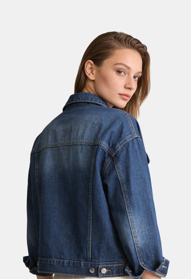 Short Jacket with Button Closure and Chest Pocket