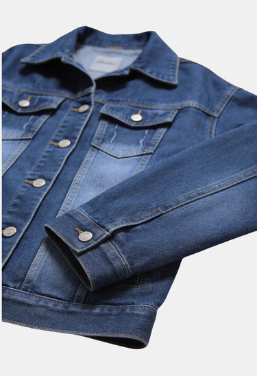 Short Jacket with Button Closure and Chest Pocket